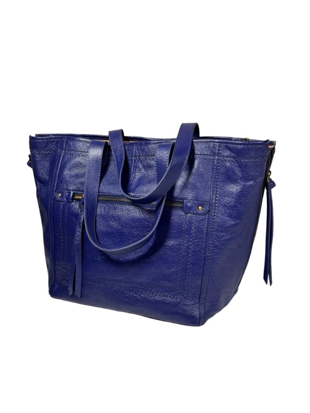 Isabella Fiore Pebbled Leather Tote Bag Large Tassels Shoulder Strap - Picture 3 of 16
